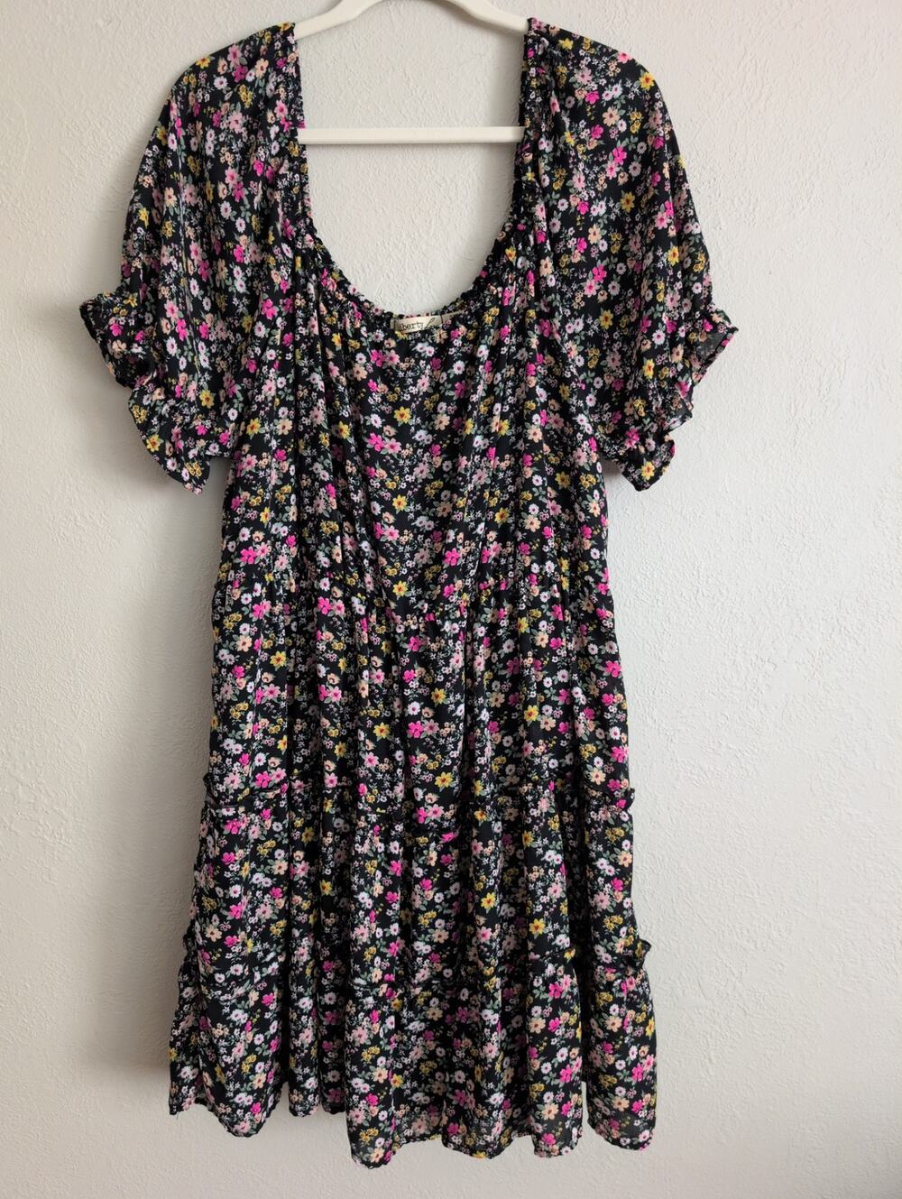 Liberty Love Dress 3XL Black Floral Chiffon Tiered Cottagecore Boho Festival
